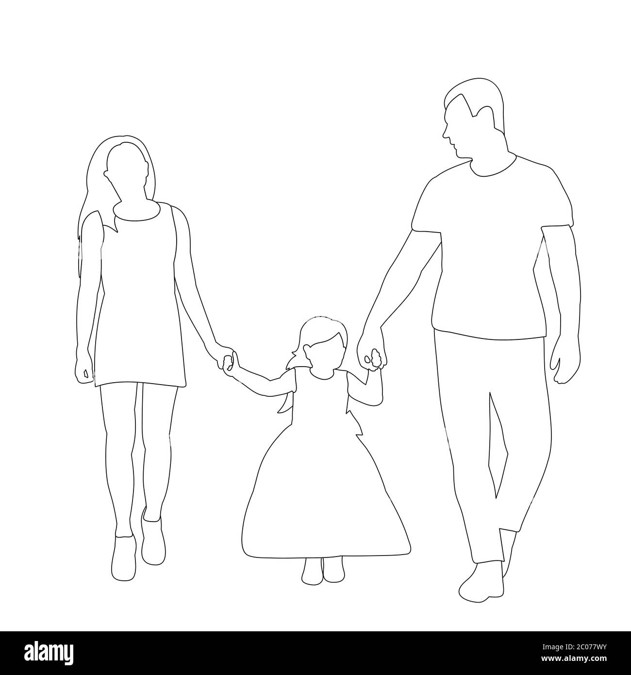 white background, outline sketch parents and child Stock Vector Image ...