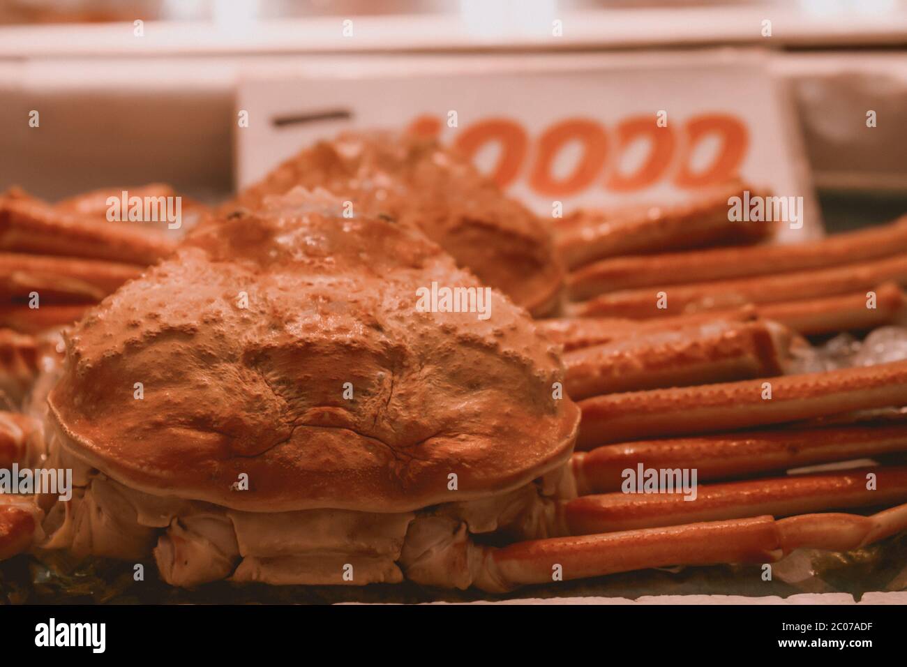 Gigantic sea crabs being sold on a Japanese fish market Stock Photo