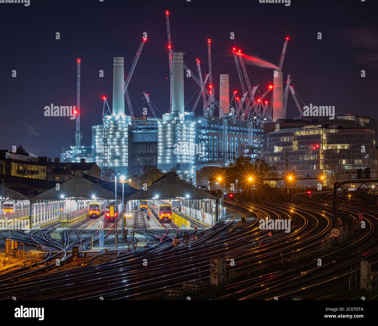 Battersea Power station under construction at night. Stock Photo