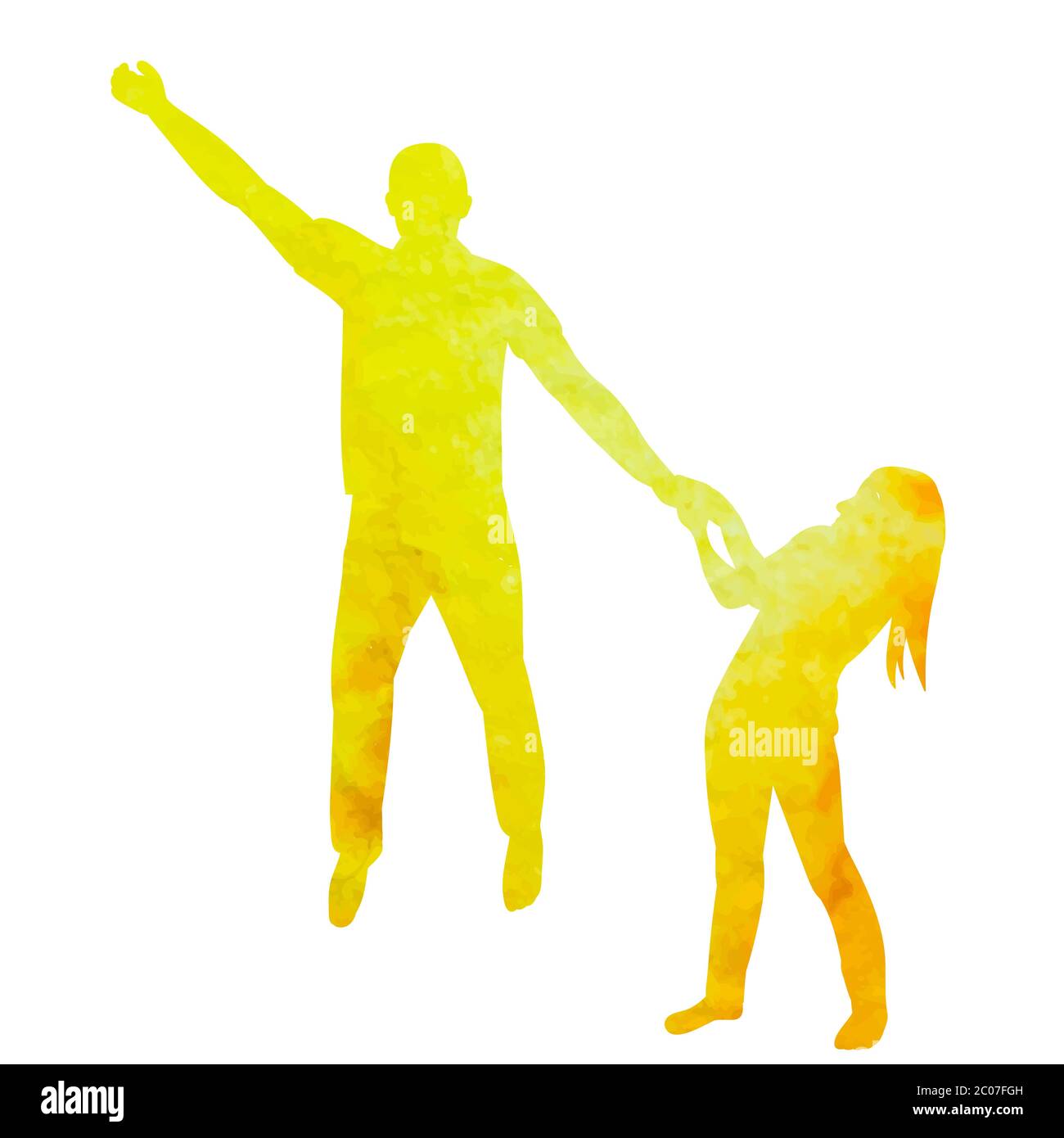 vector, on a white background, watercolor silhouette of a man jumping ...
