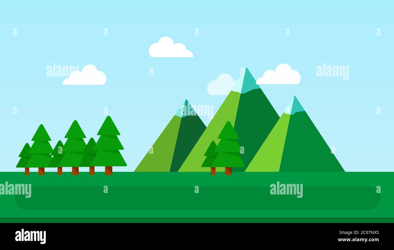 landscape with mountains and spruce vector flat isolated Stock Vector