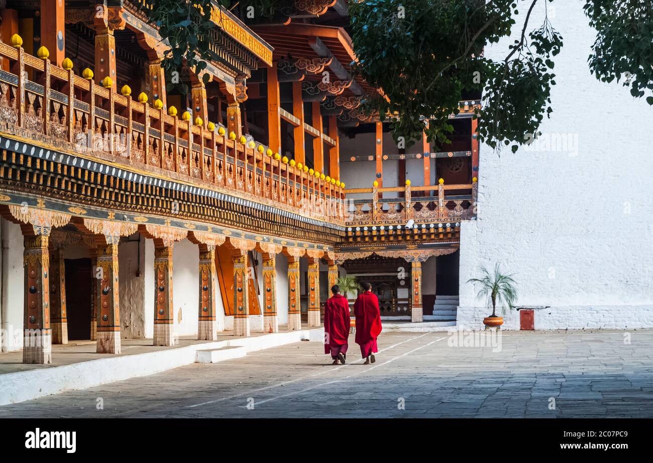 Monks at Punakha Dzong, Bhutan Stock Photo