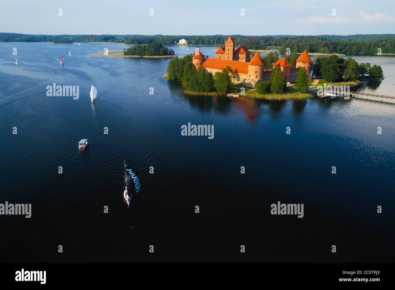 Trakai Island Castle and yachts around it Stock Photo