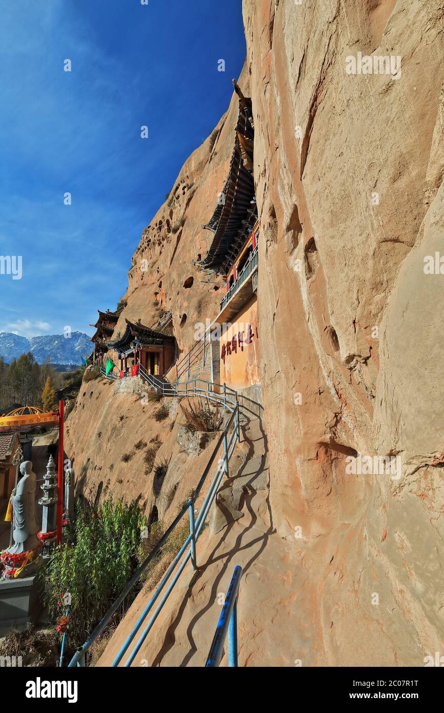 Qianfo Buddhist grottoes section of MatiSi-Horse Hoof Temple. Zhangye-Gansu Province-China-0923 Stock Photo