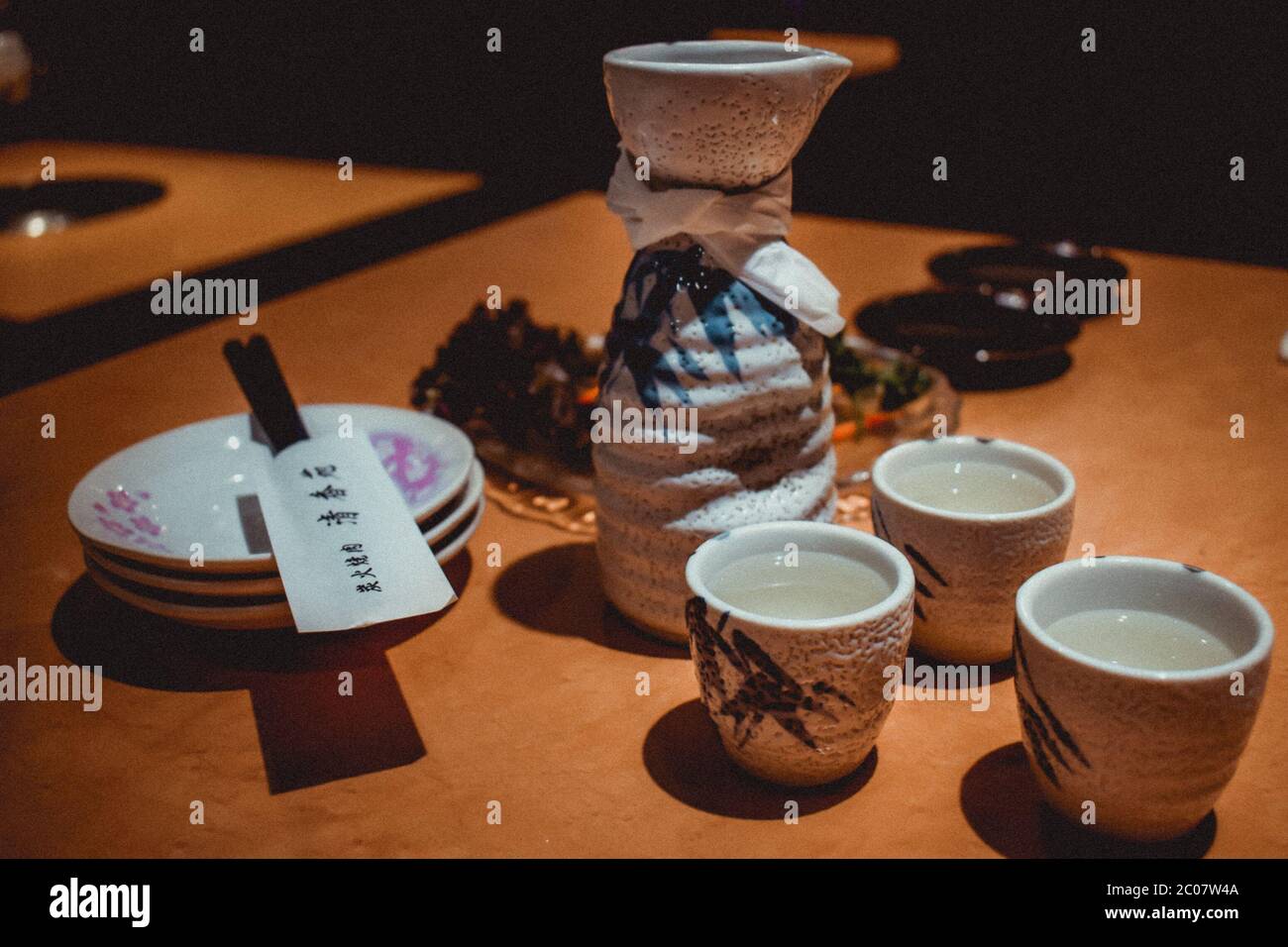 Japanese set for drinking rice wine sake Stock Photo Alamy