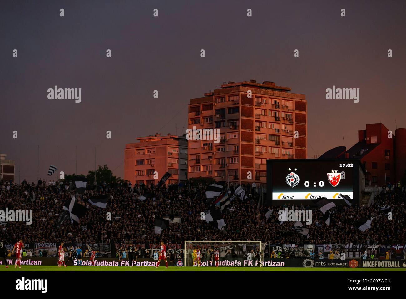 Belgrade, Serbia. 10th June, 2020. The sunset while the result is 0-0. Credit: Nikola Krstic/Alamy Live News Stock Photo