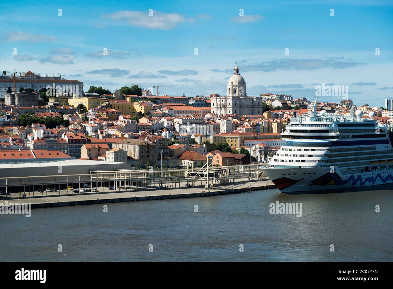Cruise ship, Port of Lisbon, Tagus River and National Pantheon in ...