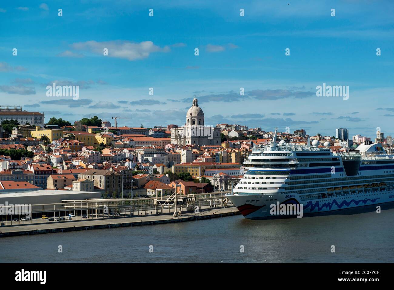 Cruise Ship Port Of Lisbon Tagus River And National Pantheon In Background Lisbon Portugal Stock Photo Alamy