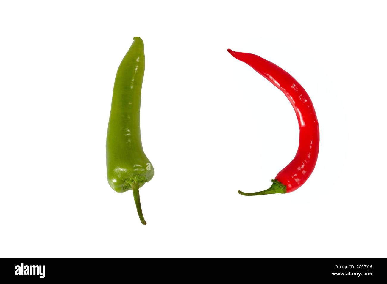 Red anf green chili pepper on white background Stock Photo