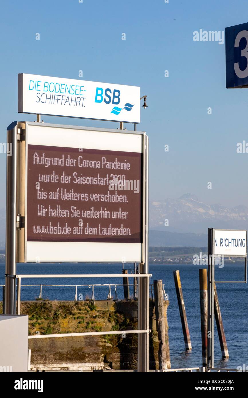 Corona-Pandemie: Einstellung des Personenschiffverkehrs am Bodensee. Meersburg, 22.04.2020 Stock Photo