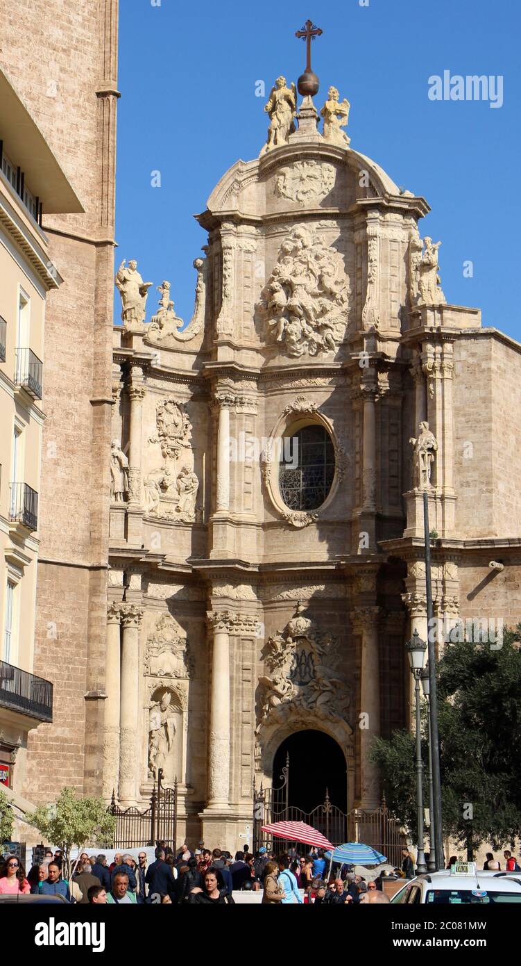 Valencia cathedral entrance with crowds of tourists Spain Stock Photo