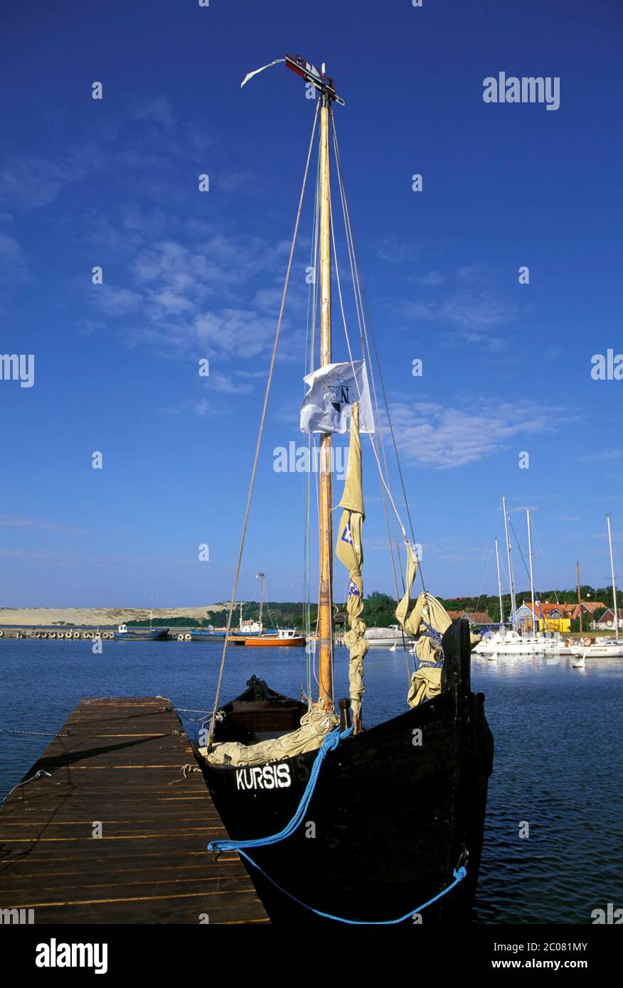 Tradtional ship Kursis in the harbour of Nida, Nidden, Kurische Nehrung, Curonian Spit, Lithuania, Baltics, Europe Stock Photo