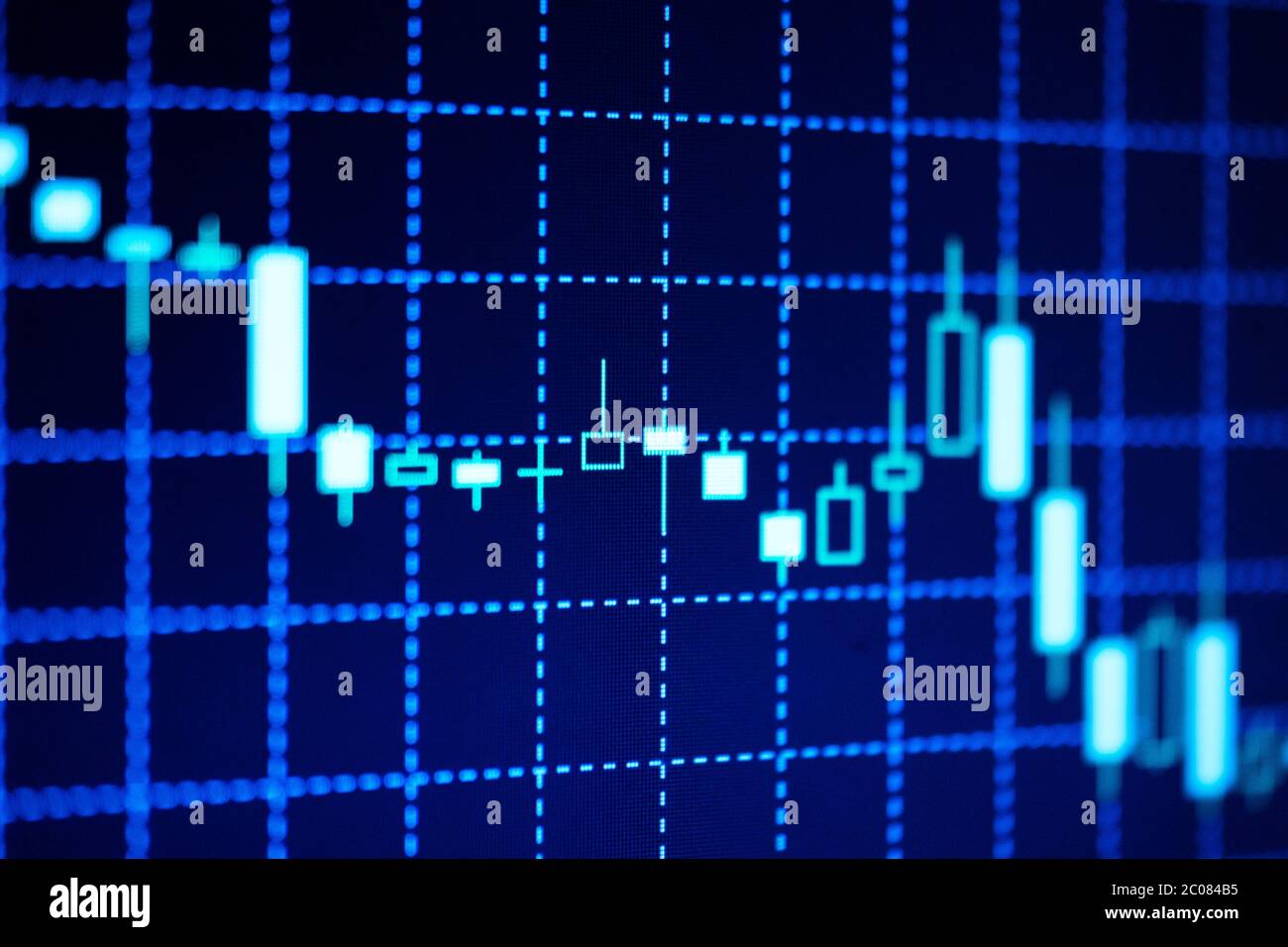 Candlestick chart showing a decreasing trend Stock Photo