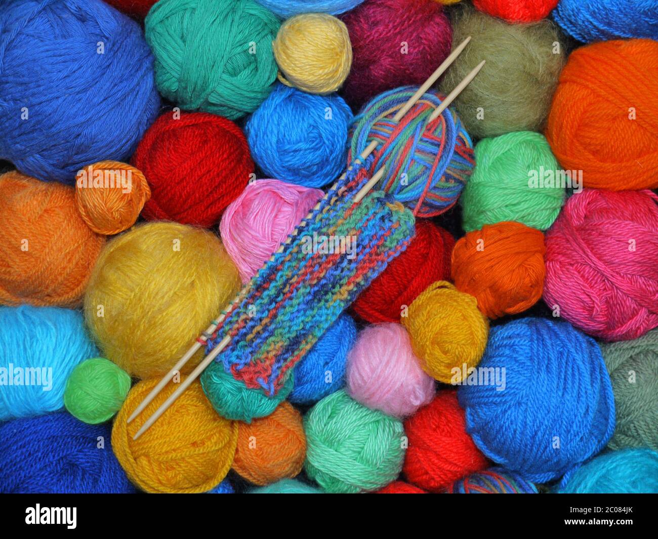 colorful balls of wool Stock Photo
