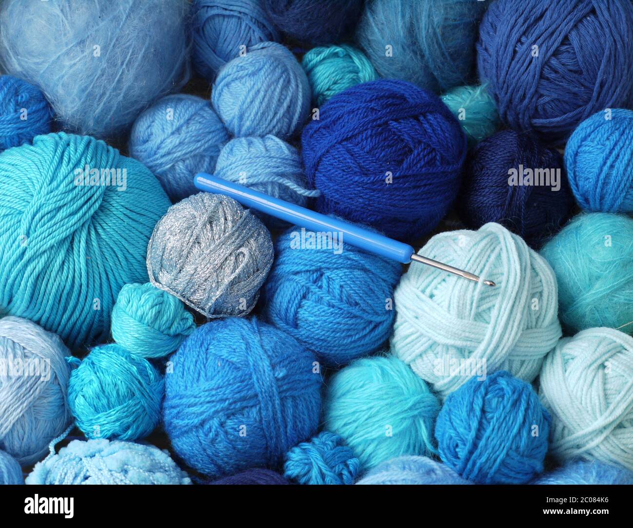 blue balls of wool Stock Photo