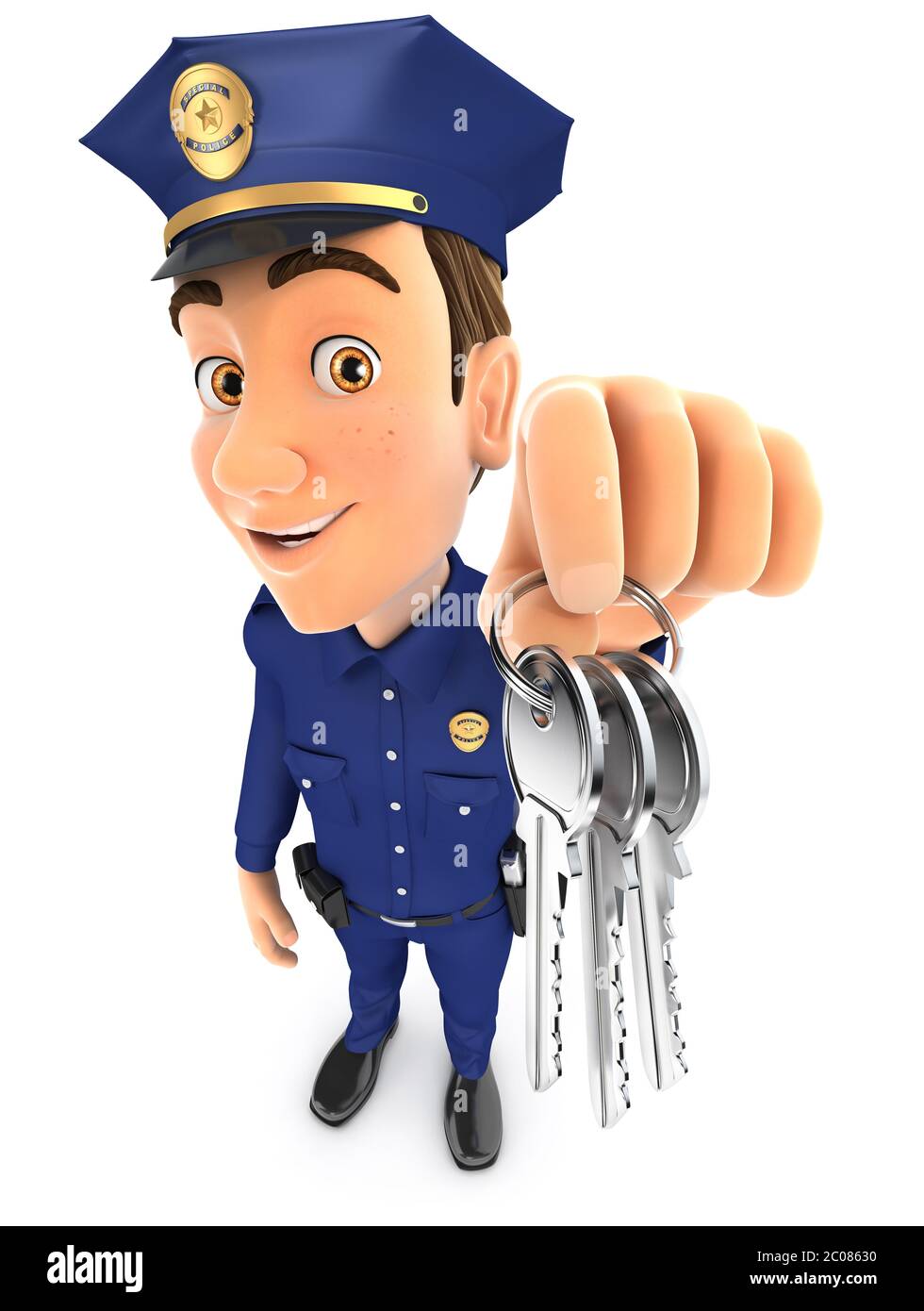 Random Key Police 3d policeman holding a bunch of keys, illustration with isolated white ...