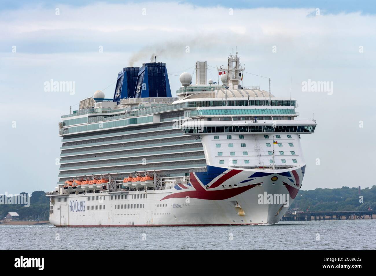 MV Britannia the P&O cruises flagship leaving Southampton docks for