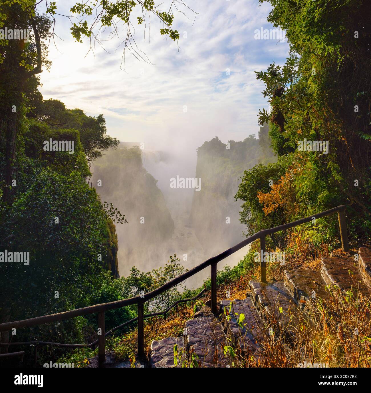 Staircase going to the Victoria Falls on Zambezi River in Zimbabwe Stock Photo