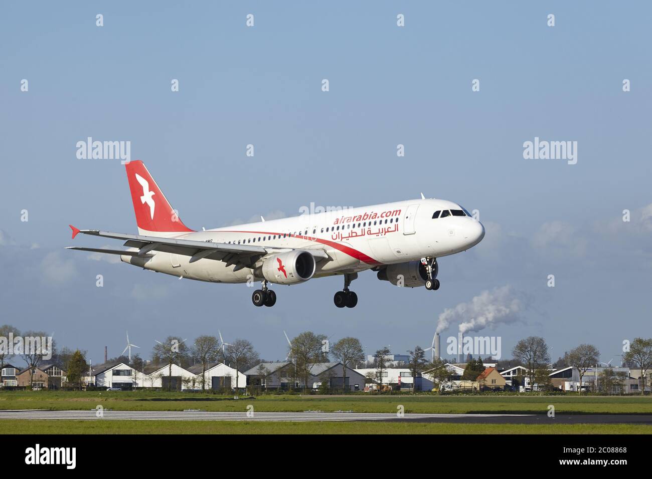 Amsterdam Schiphol Airport - Air Arabia Maroc A320 lands Stock Photo
