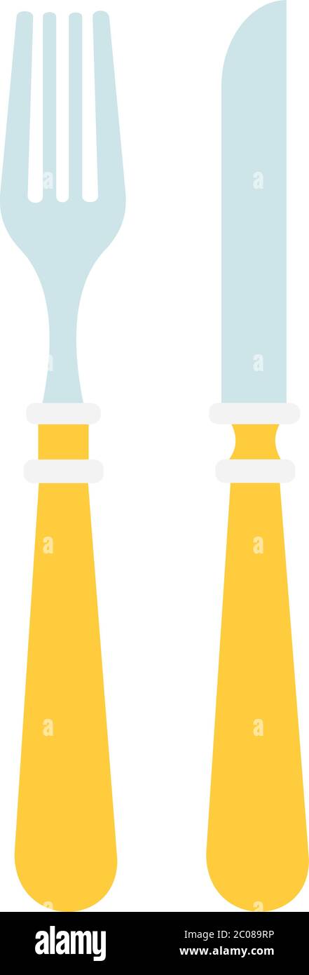 Cutlery with yellow handle flat icon vector isolated Stock Vector