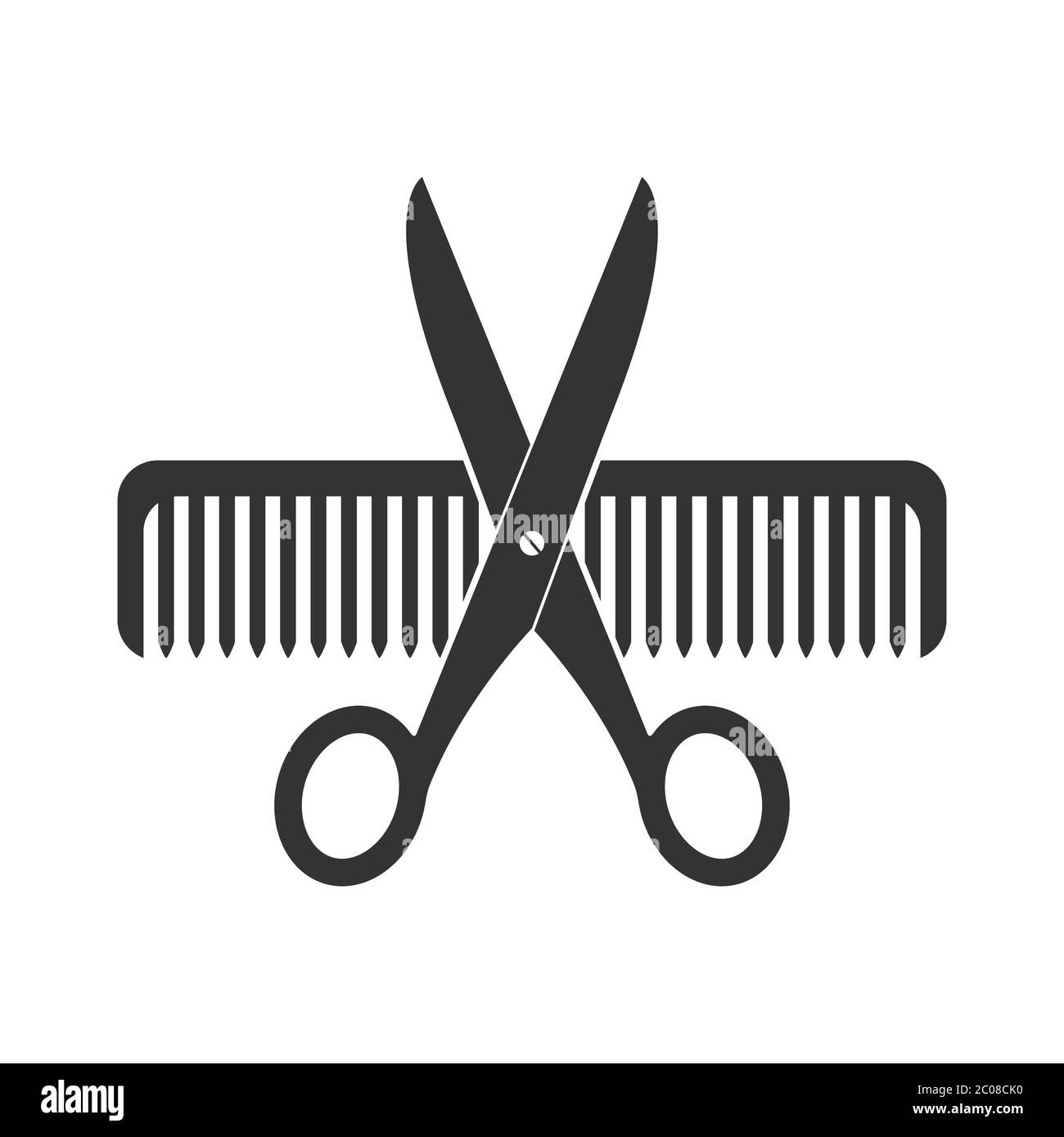 Vector illustration. Scissors and comb isolated on white background, simple flat design Stock