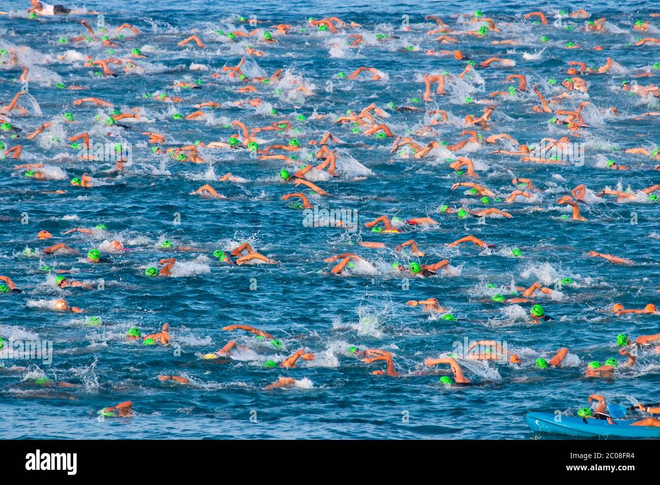 Swim Start of World Championship Ironman Triathlon, Kailua Kona, Hawaii Stock Photo