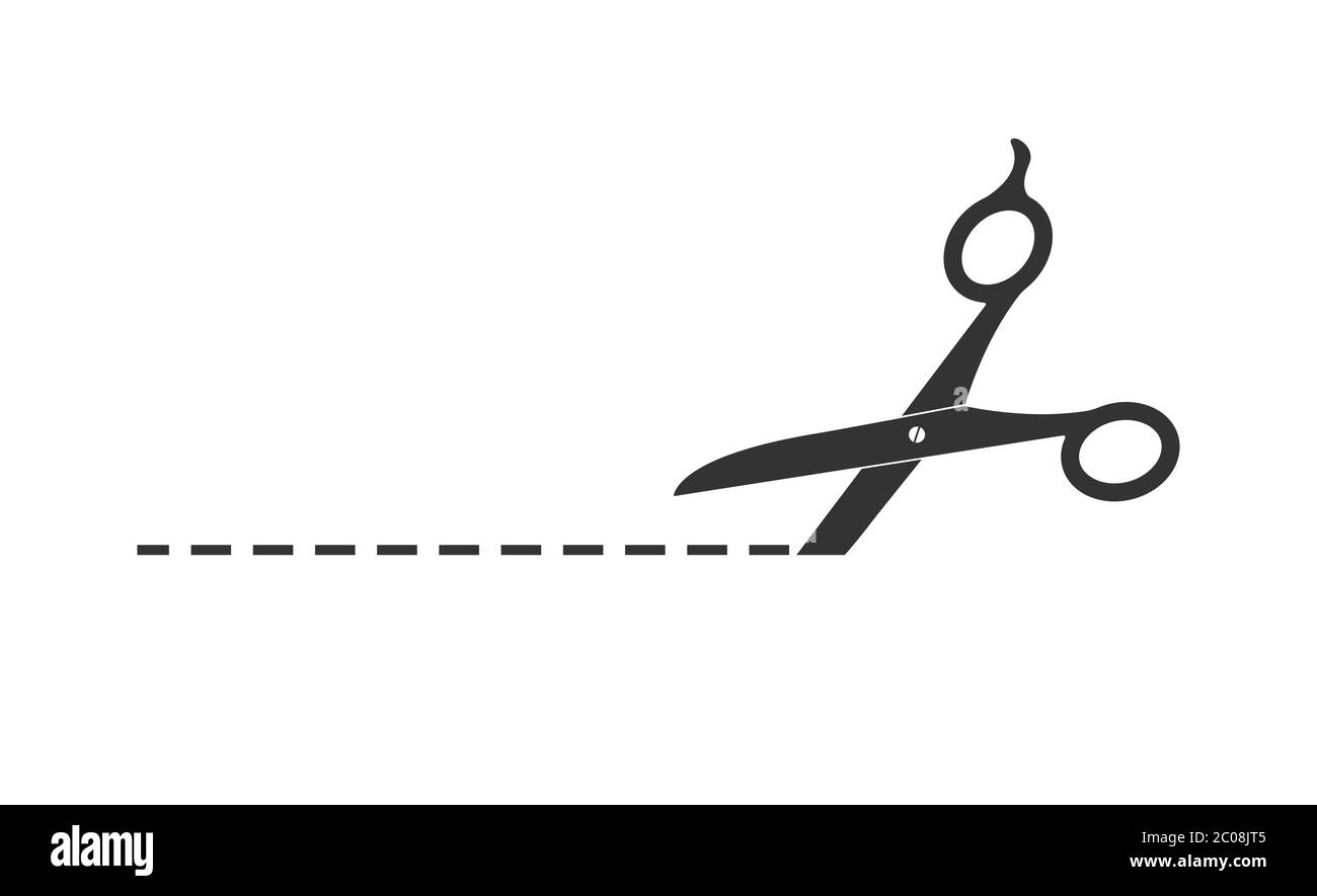 Vector illustration. Scissors and cut line, isolated on white