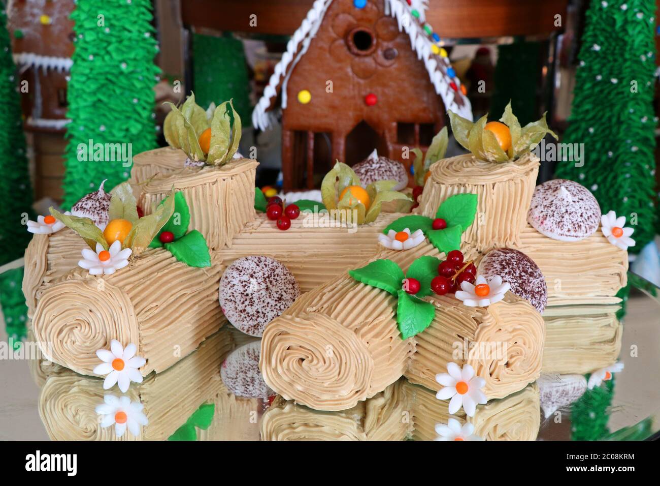yule log cake for the christmas special Stock Photo Alamy