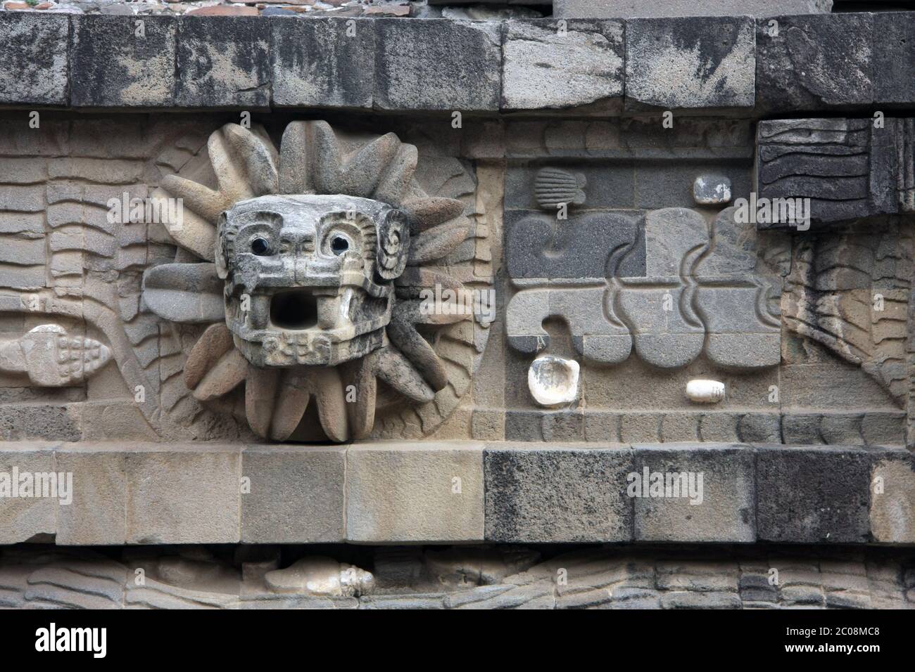 Feathered Serpent at the Temple of Quetzalcoatl, Teotihuacan, Mexico City Stock Photo