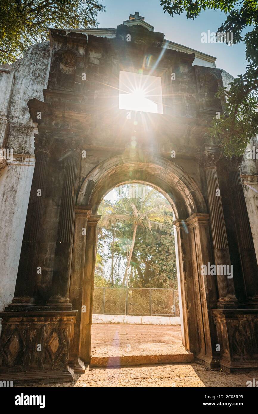 Goa Velha, India. Old St. Paul's College Gate. Famous Landmark And Historical Heritage. St. Paul's College Was A Jesuit School, And Later College Stock Photo