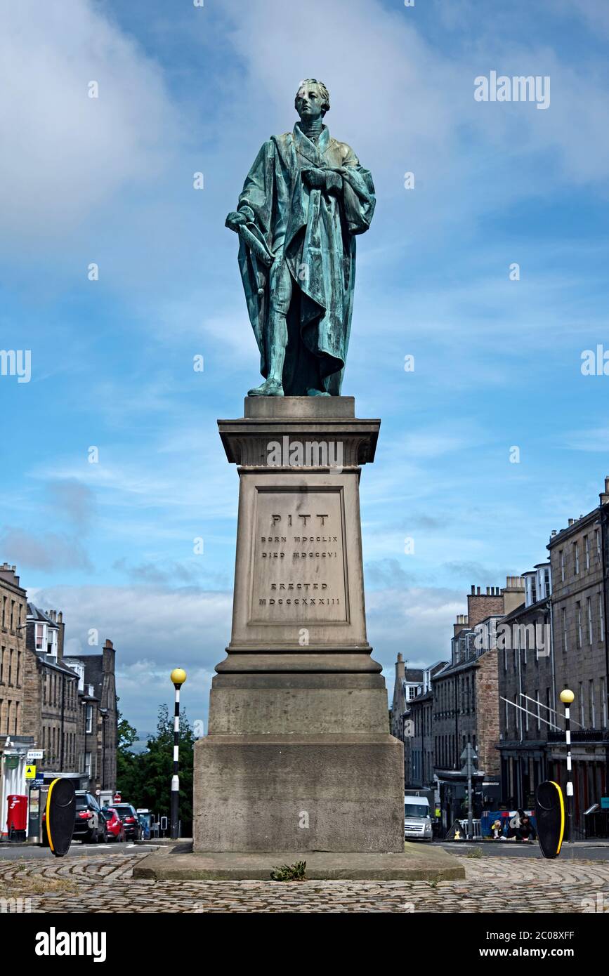 Statue of William Pitt the younger (1759-1806) , stands at the junction of George Street and Frederick Street in Edinburgh, Scotland, UK. Stock Photo