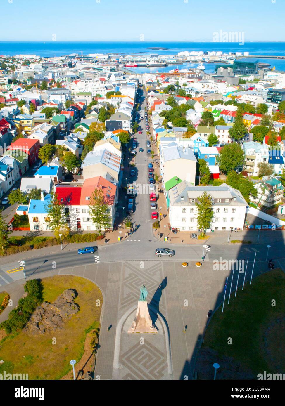 Aerial view of Reykjavik from the top of the Hallgrimskirkja church, Iceland. Stock Photo