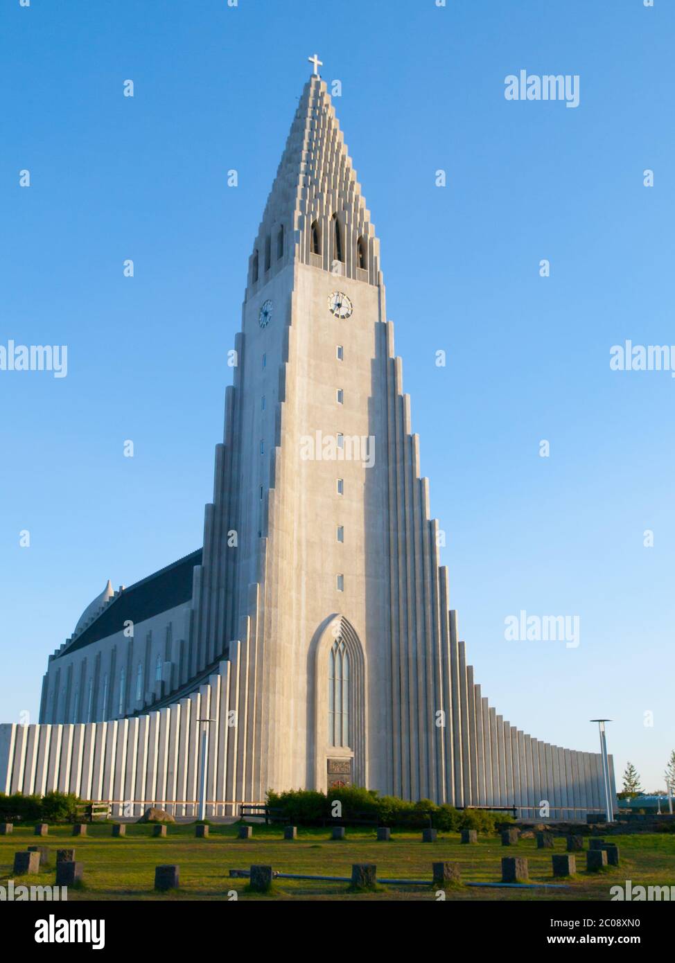 Hallgrimskirkja, White Lutheran Cathedral in Reykjavik, Iceland Stock Photo