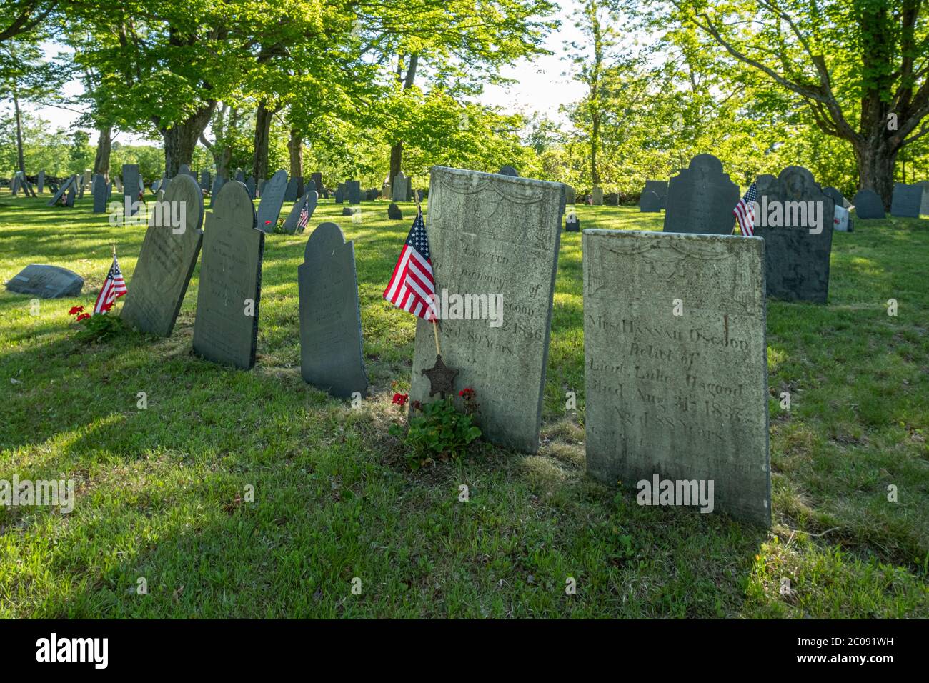 The Wendell Center Cemetery on the town common in Wendell, MA Stock