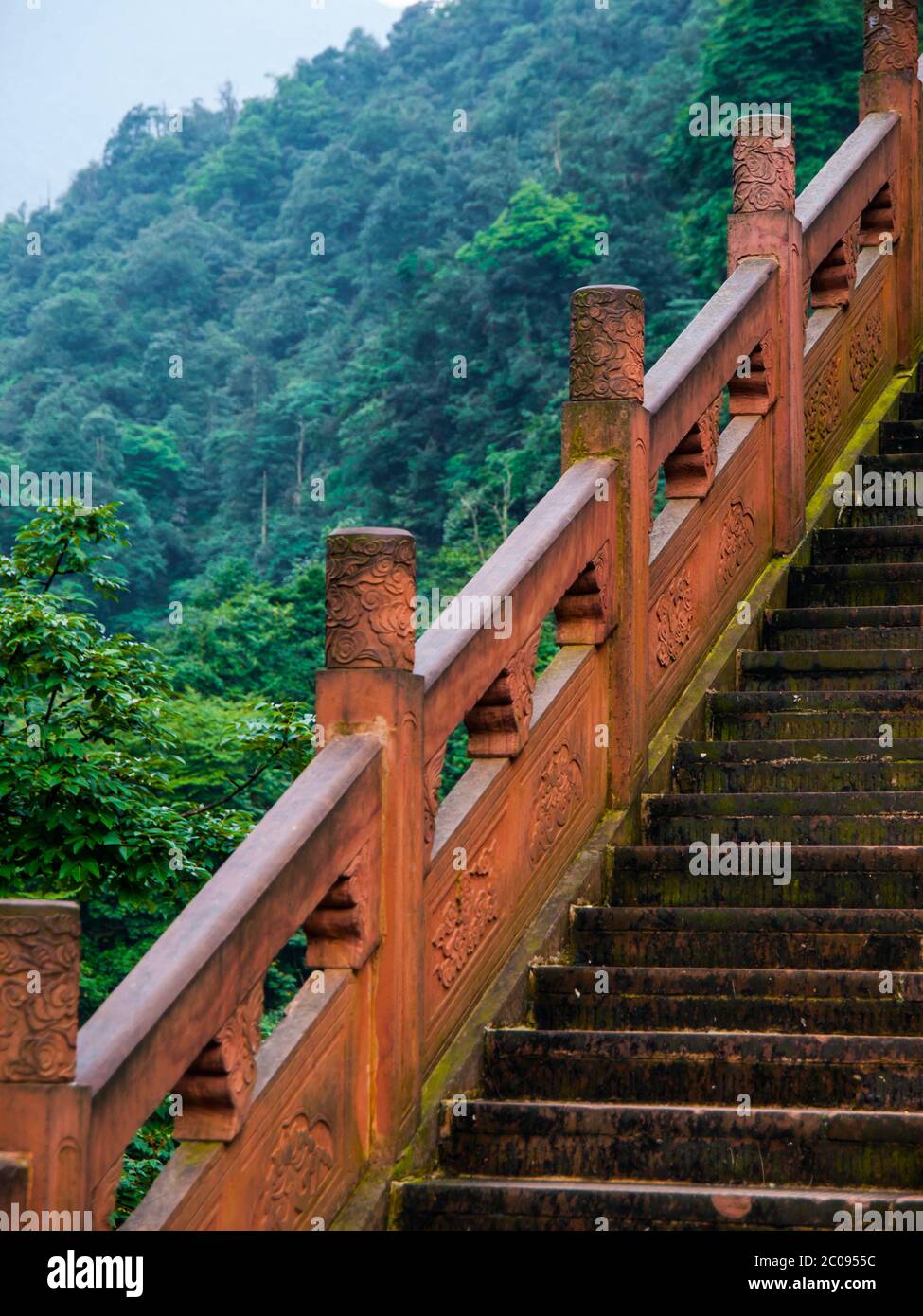 Stairs on Mt. Emei (Emei Shan, Sichuan, China) Stock Photo