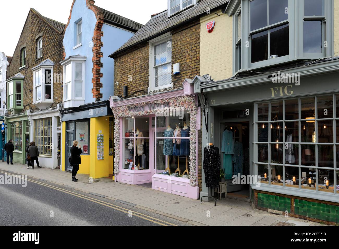 Shops in high street, Whitstable town, Kent County; England; UK Stock