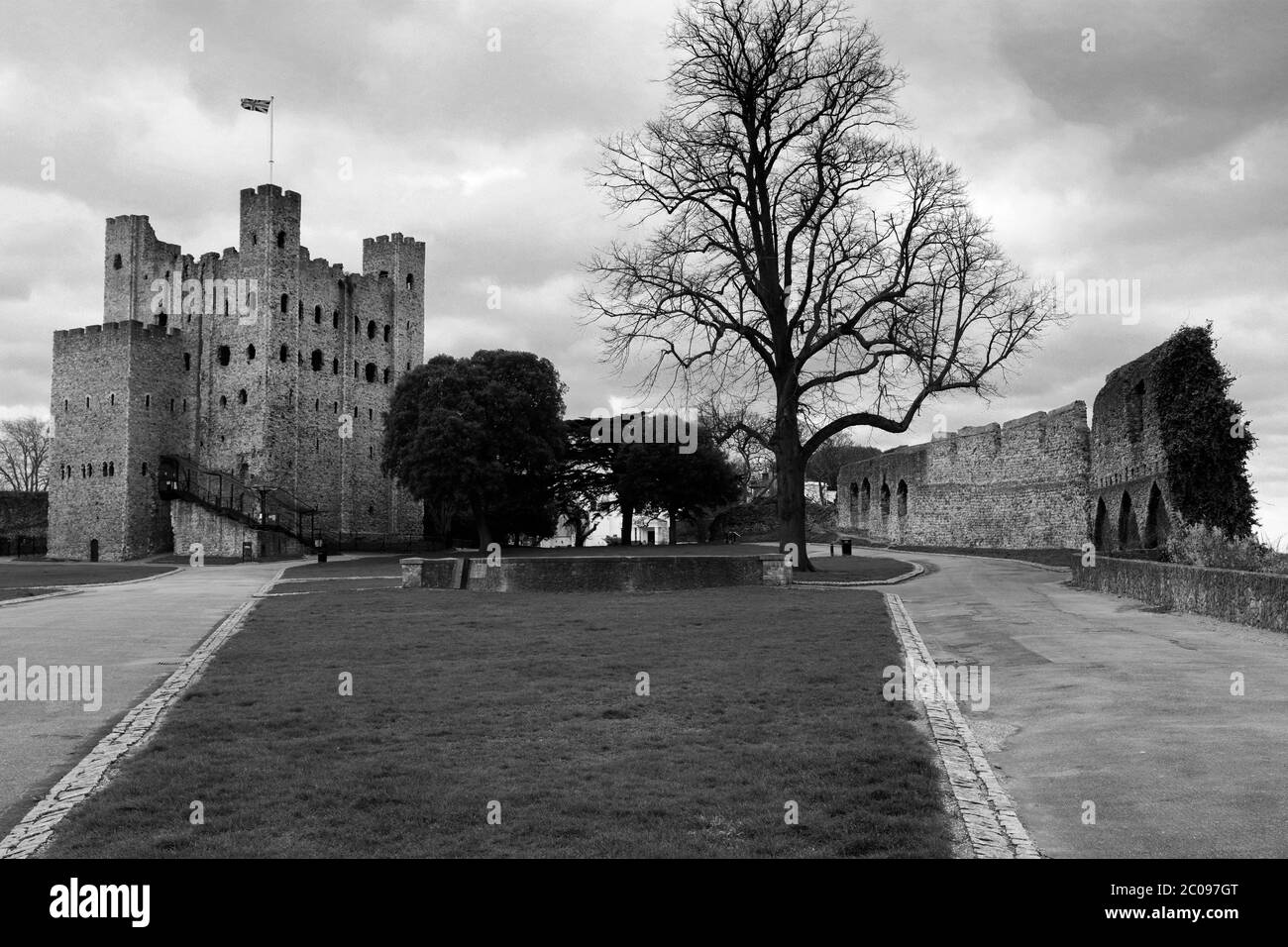 Summer view of Rochester Castle, Rochester City, Kent County, England, UK Stock Photo