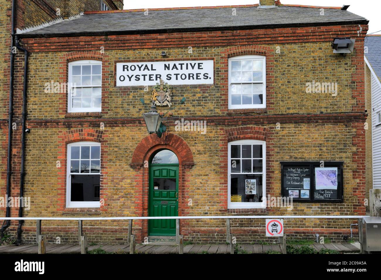 The Royal Native Oyster Stores shop, Whitstable Harbour, Whitstable town, Kent County; England; UK Stock Photo