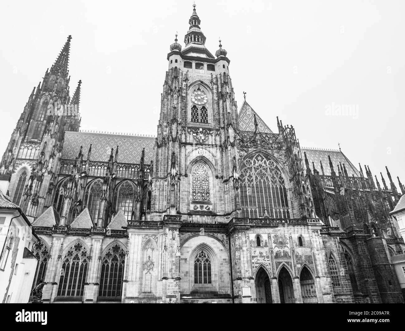St. Vitus Cathedral in Prague, Czech Republic, black and white image Stock Photo
