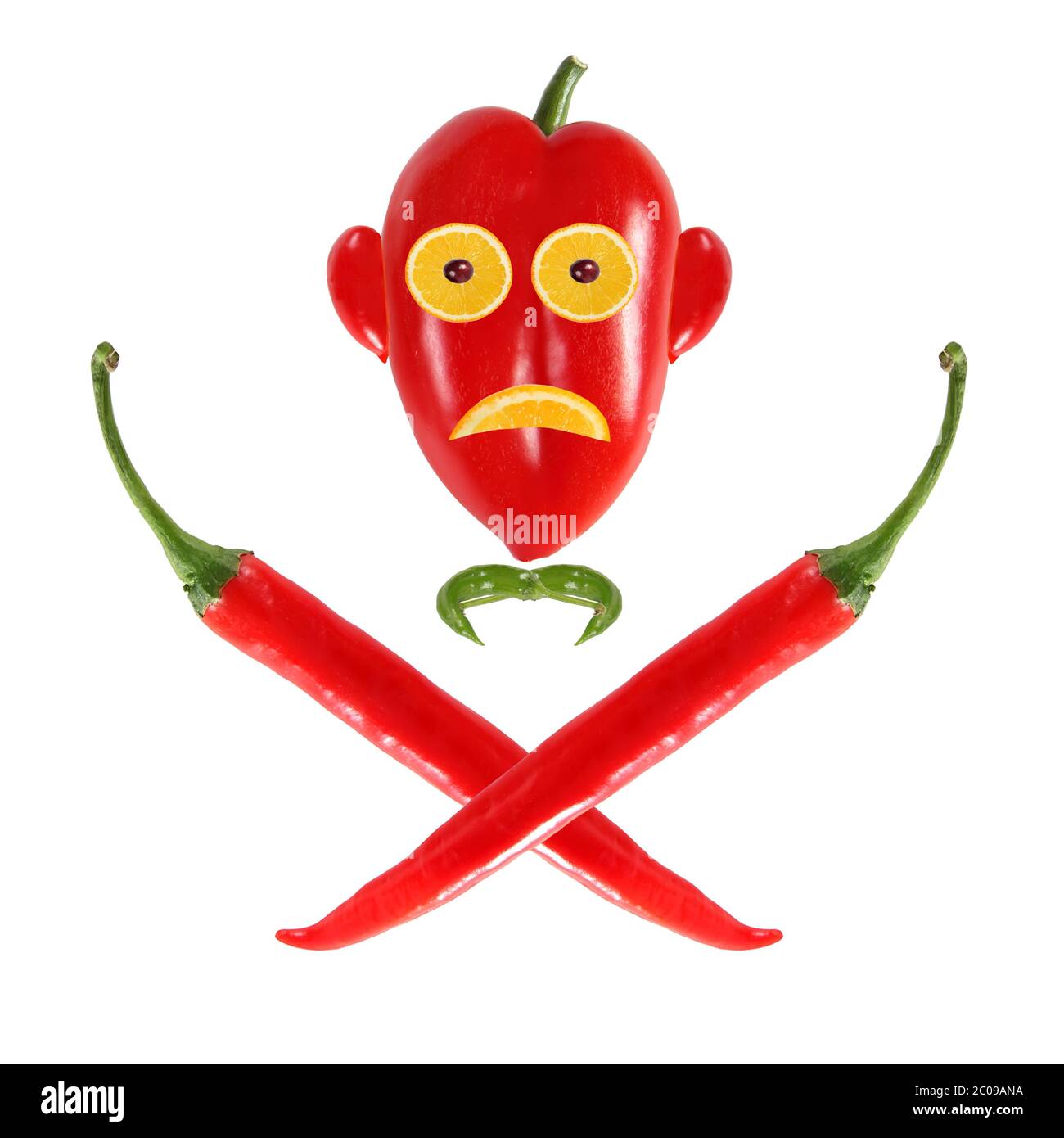Funny face made ??of pepper as skull and bones Stock Photo