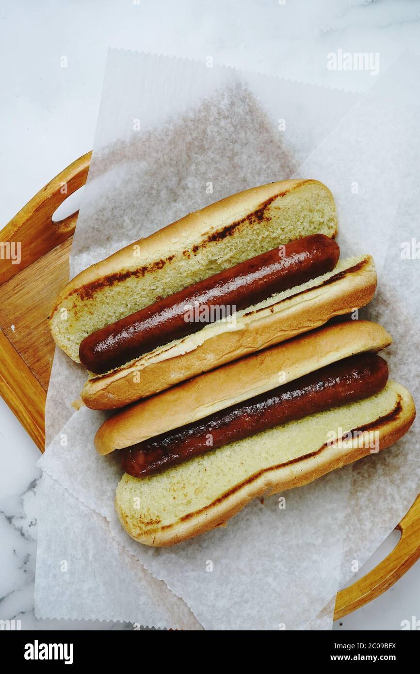 Homemade hot dogs Stock Photo