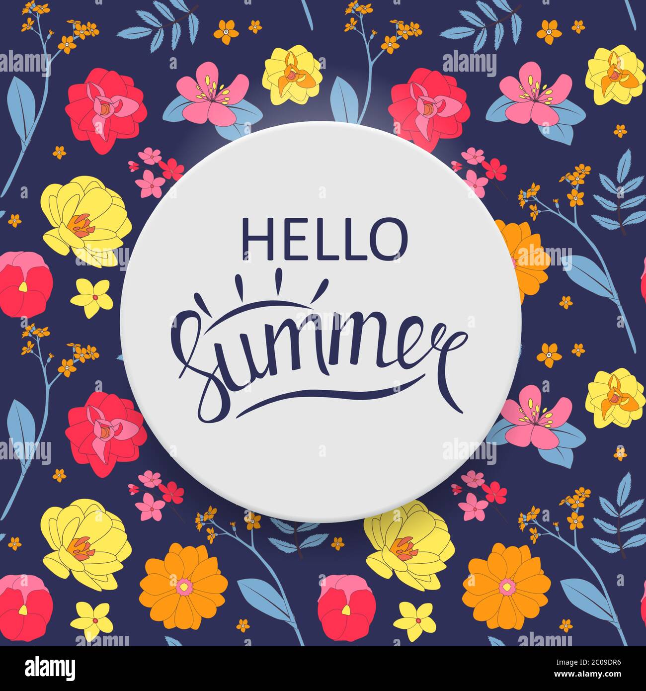 Hello summer background with hand drawn flower. Vector Ilustration ...