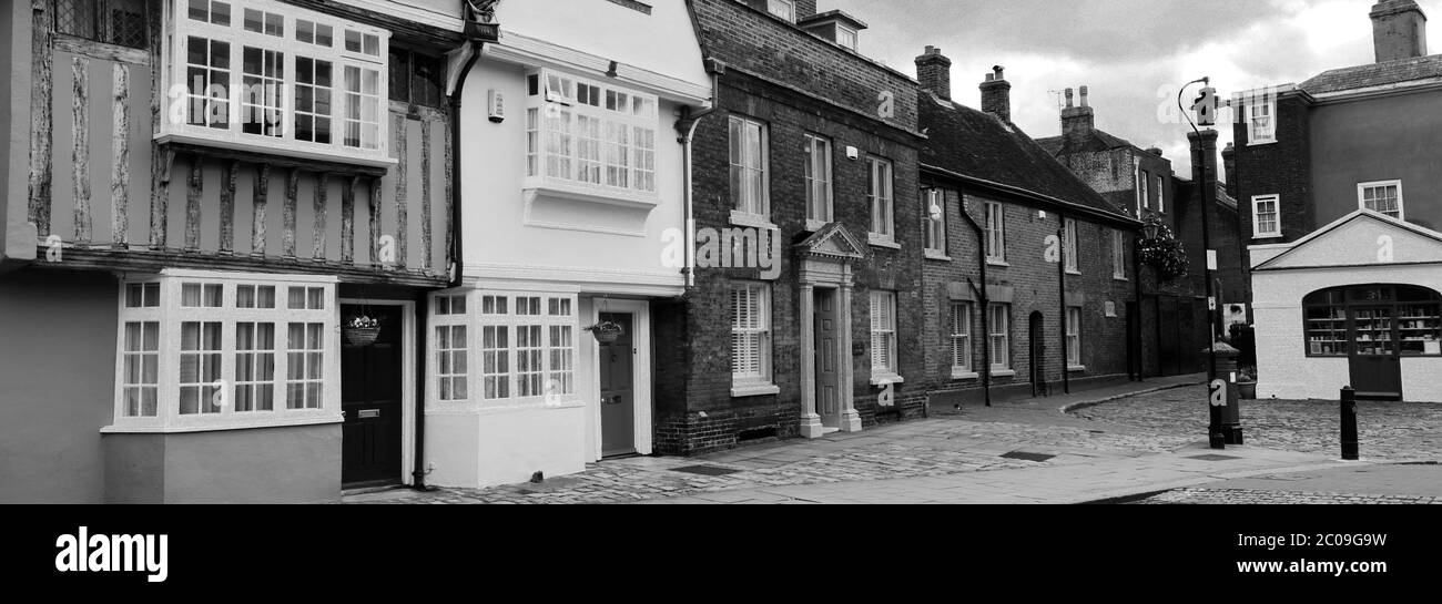 Street view of houses in Faversham town, Kent County; England; UK Stock Photo
