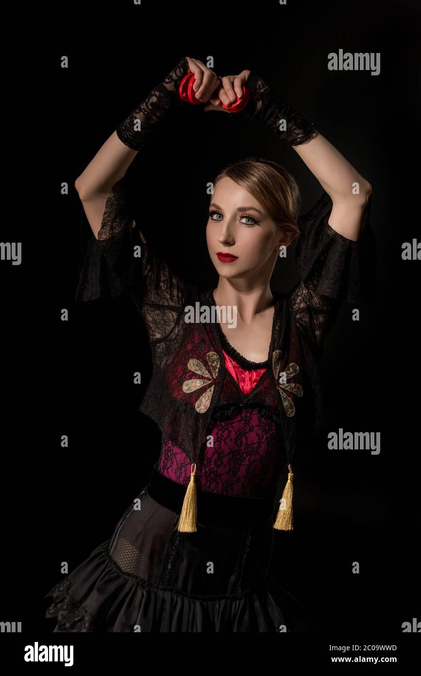 Beautiful spanish flamenco dancer hires stock photography