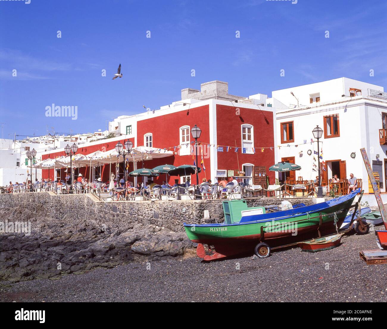 Restaurant in harbour, Puerto del Carmen, Lanzarote, Canary Islands, Spain Stock Photo