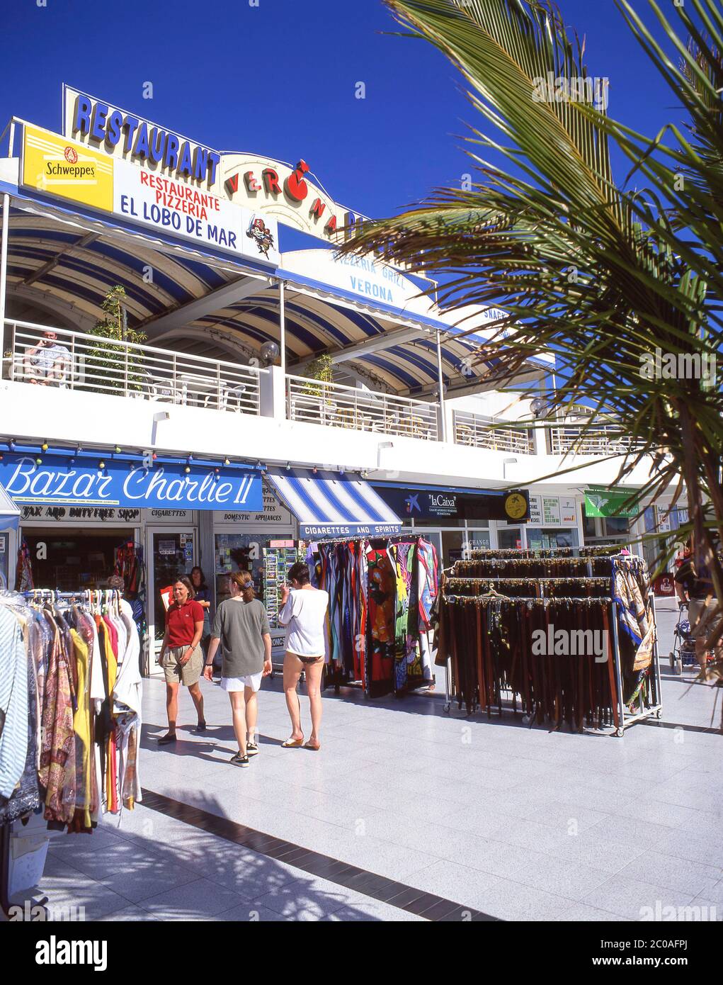 Promenade shopping complex, Playa de Matagorda, Puerto del Carmen, Lanzarote, Canary Islands, Spain Stock Photo