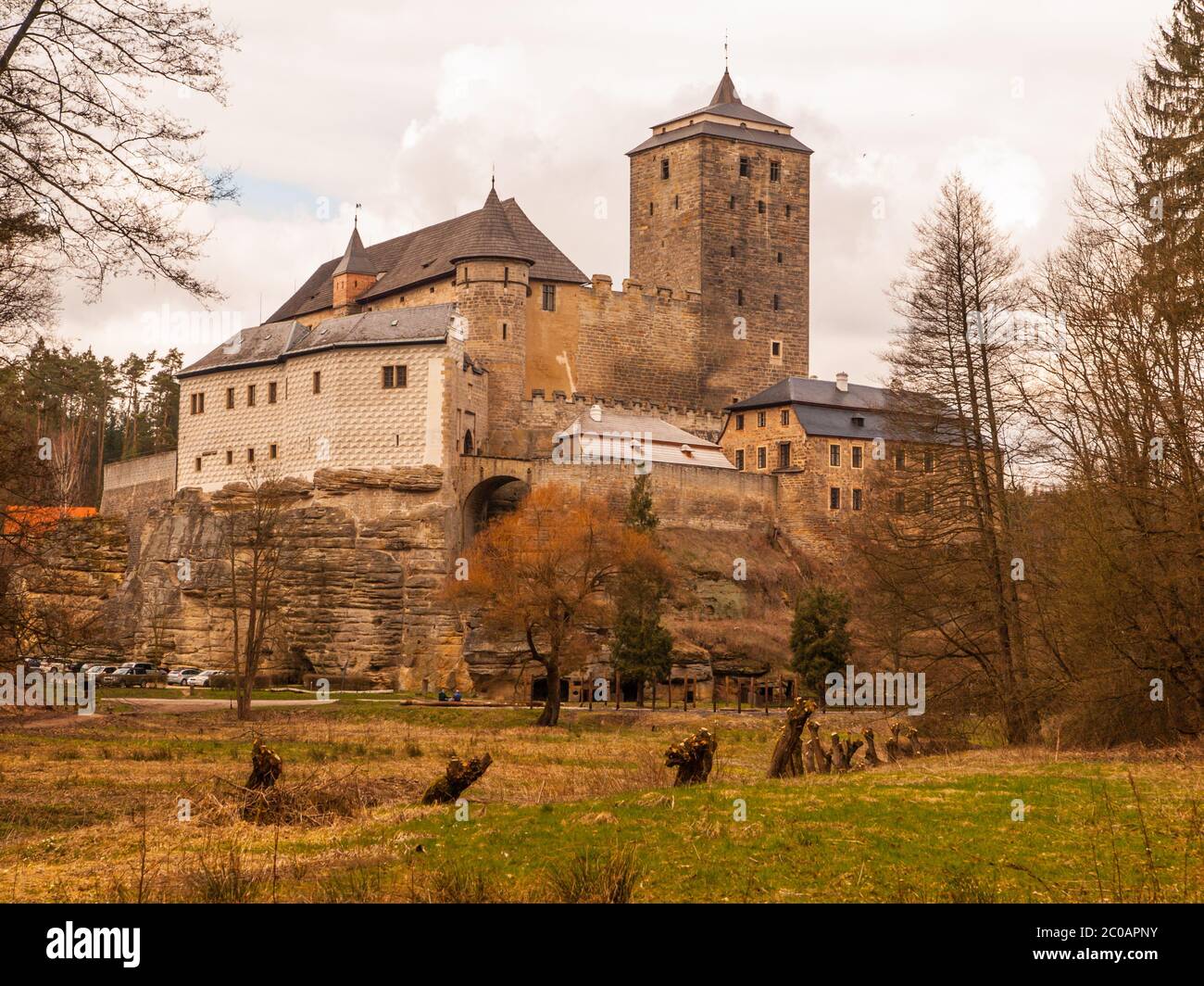 Medieval Castle Kost with big stone tower, Czech Republic Stock Photo