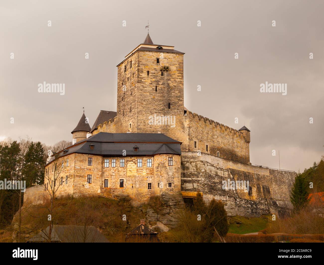 Medieval Castle Kost with big stone tower, Czech Republic Stock Photo