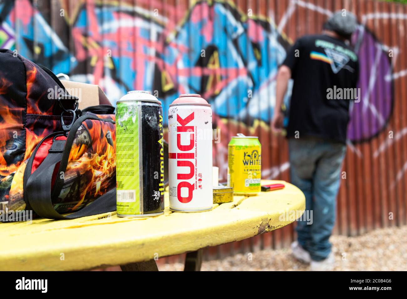 Spray can paint used by a graffiti artist Stock Photo
