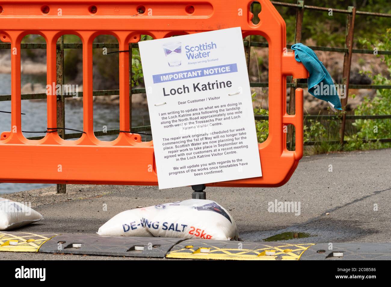 North Shore Road at Loch Katrine between Portnellen and Stronachlachar  Pier remains closed to walkers and cyclists since the November 2019 landslides Stock Photo